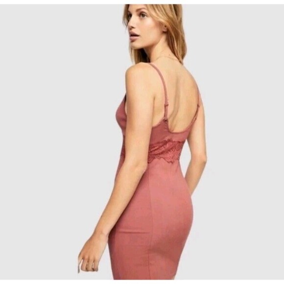 Free People Coral Rose Bodyconn Mini Dress Lace Cutout Adjustable Straps Sz S - Picture 2 of 9